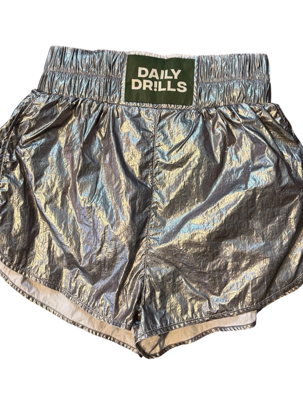 DAILY DRILLS metallic silver bounce shorts women’s size S